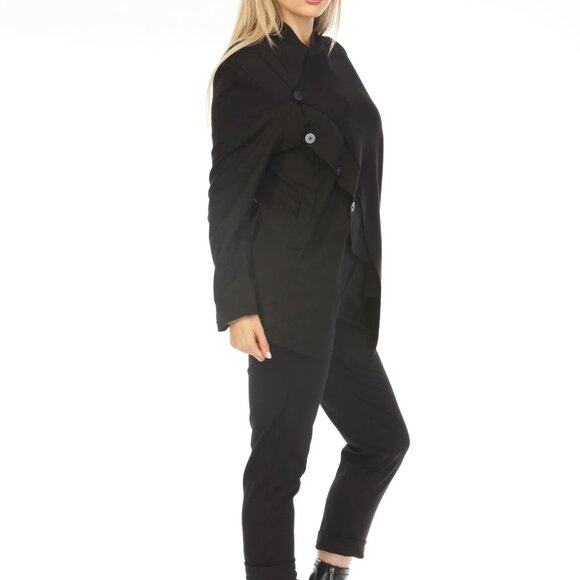 Black Buttoned Asymmetrical Blazer - Picture 7 of 8